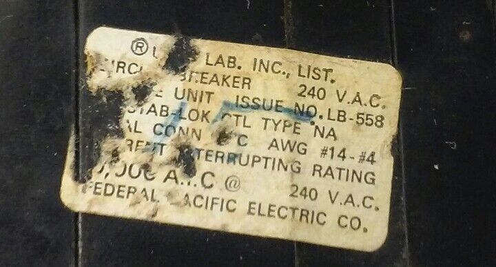 FPE NA320 STAB-LOK CIRCUIT BREAKER, 3P, 20A, 240V, NA3P20 FEDERAL PACIFIC, USED