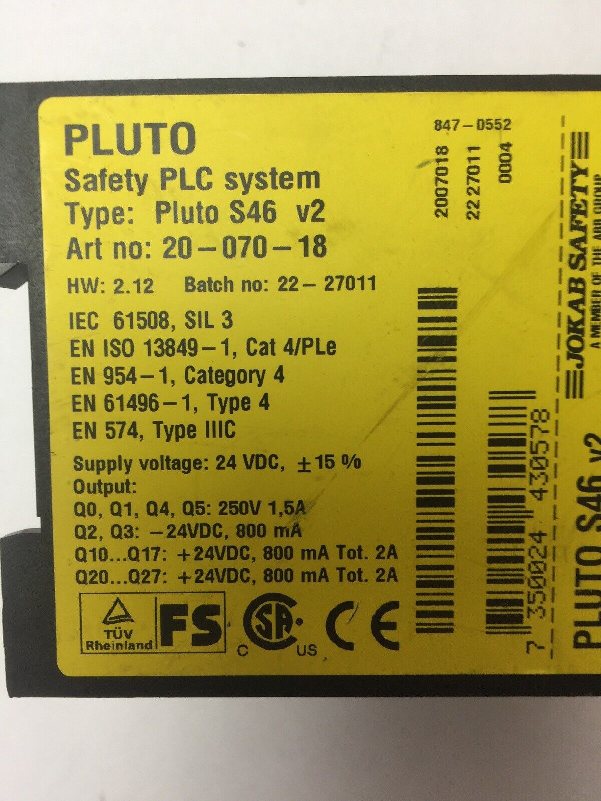 ABB JOKAB SAFETY PLUTO S46 V2 SAFETY PLC SYSTEM