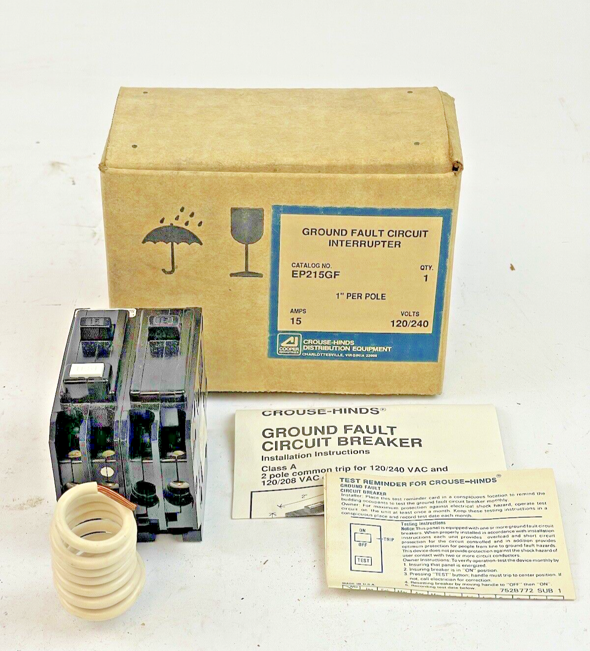CROUSE-HINDS - EP215GF - 1" PER POLE, 15 A, 240 VAC-GROUND FAULT CIRCUIT BREAKER