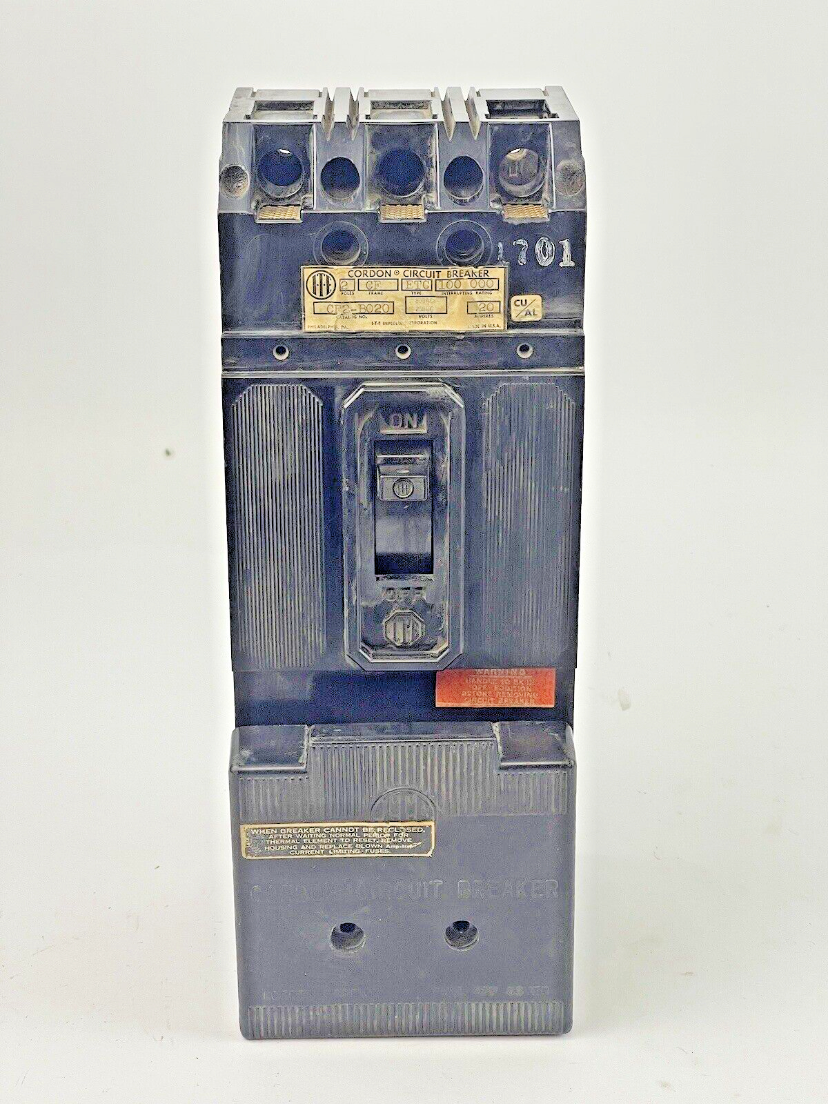 ITE - CF2-B020 - FUSED CIRCUIT BREAKER -20 A, 800 VAC/ 250 VDC, 2 POLE, ETC TYPE