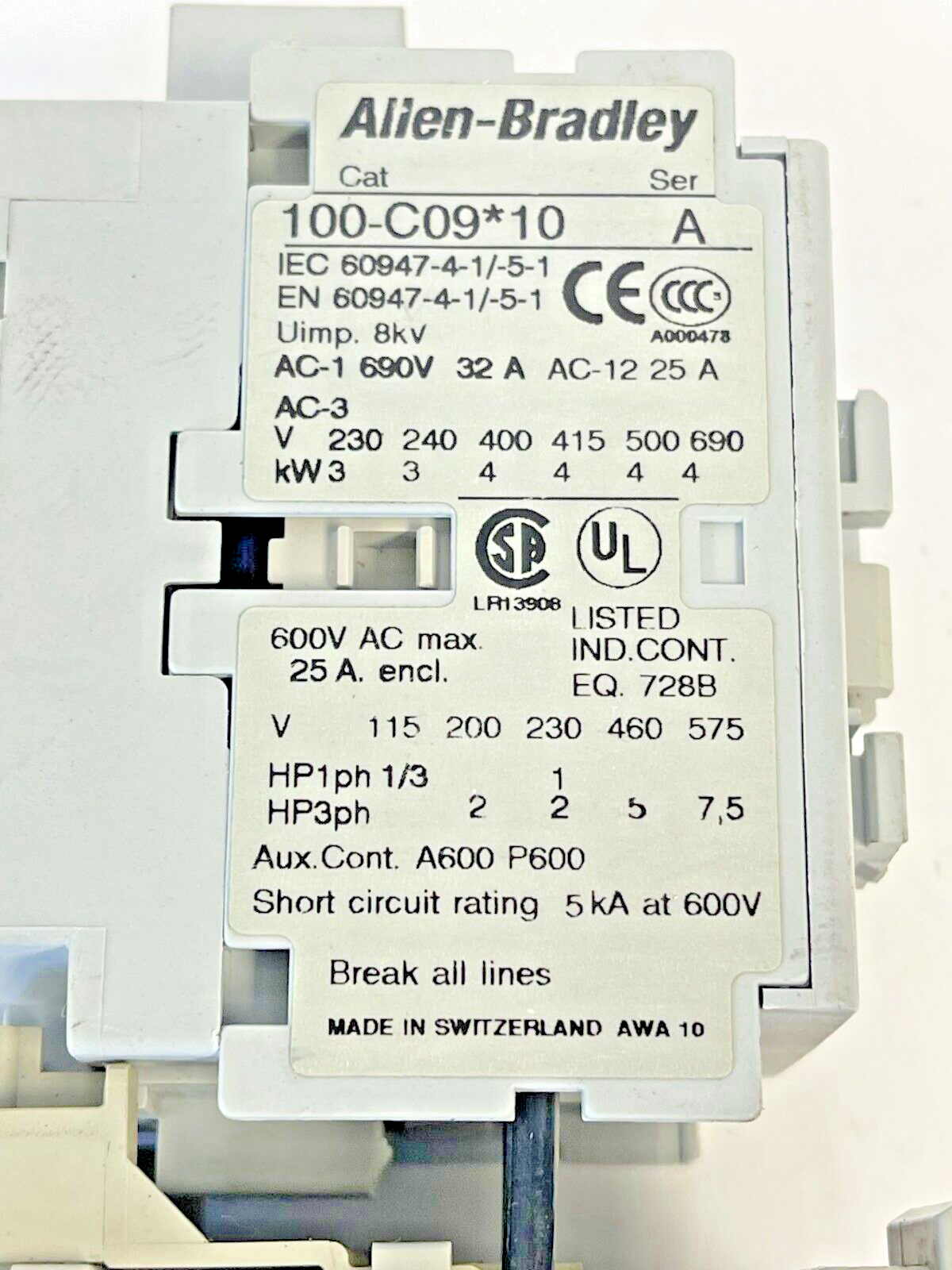 ALLEN BRADLEY - 100-C09*10 SER A W/ 110V 50Hz 120V 60Hz COIL, 193-EA1DB SER B