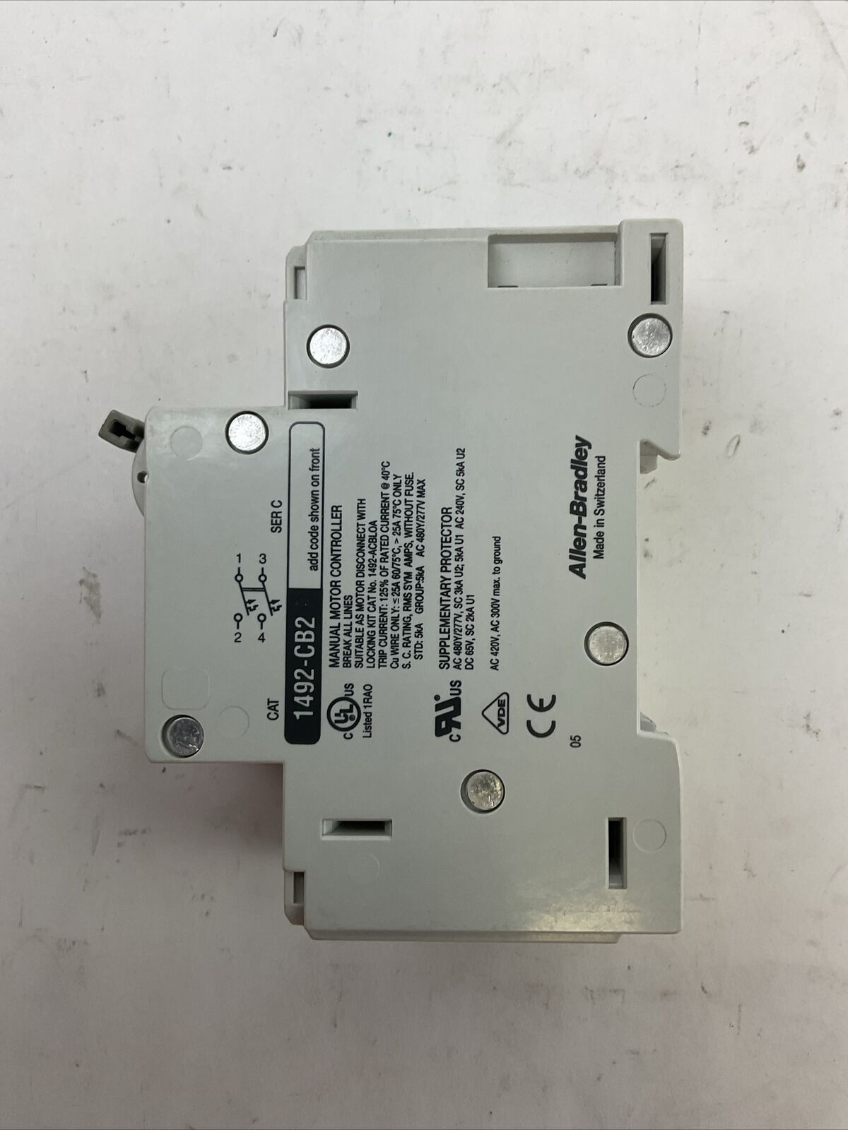 ALLEN BRADLEY 1492-CB2G080 MANUAL MOTOR CONTROLLER 8A 2HP 480Y/277VAC 1PH SER C