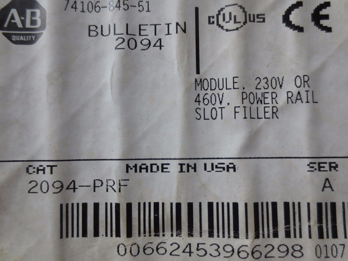 ALLEN-BRADLEY 2094-PRF KINETIX 6000 POWER RAIL SLOT FILLER 230/460V - NEW