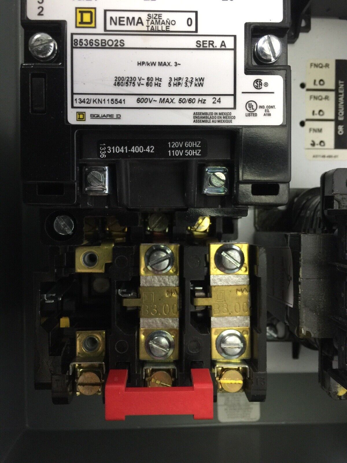 SQUARE D 8538SBA23V81CFF4P51T11 SIZE 0 COMBINATION STARTER 575VAC 30A TYPE 12/3R