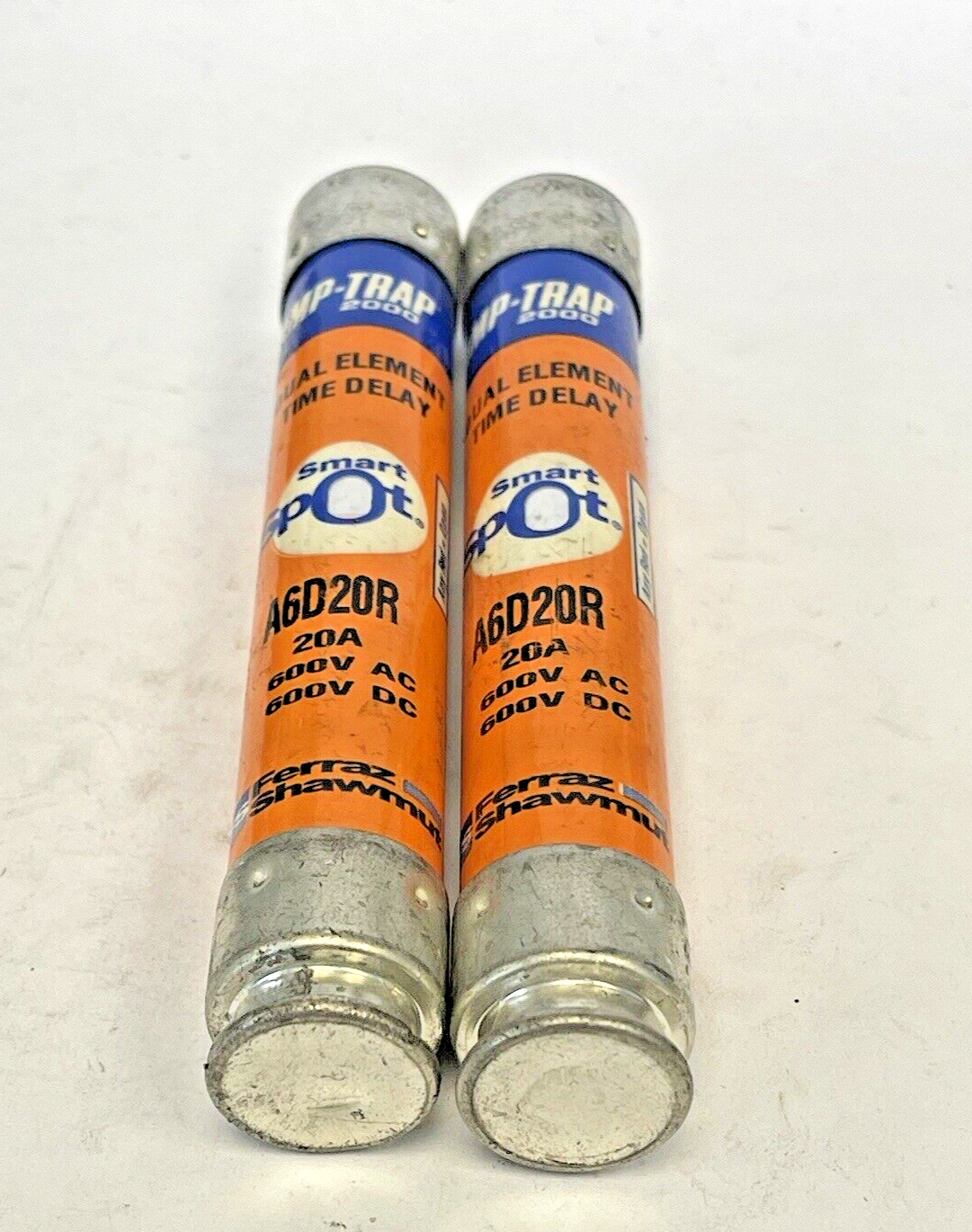 FERRAZ SHAWMUT *LOT OF 2* - A6D20R - 20 AMP, 600 VAC, TIME-DELAY, DUAL-ELEMENT