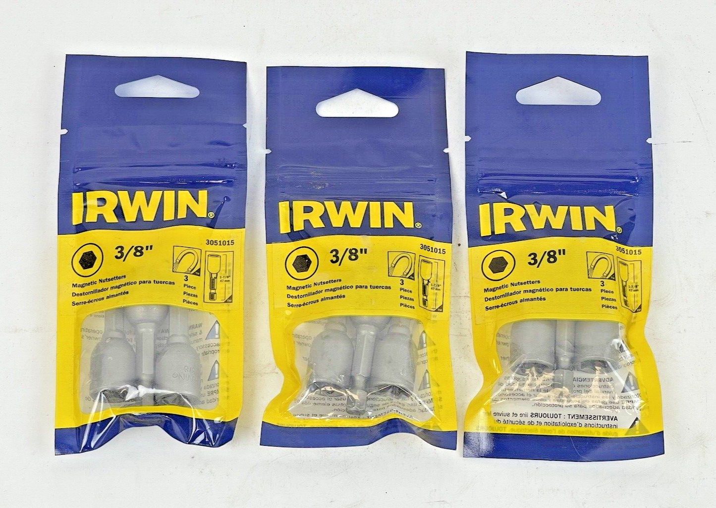 IRWIN SPEEDBOR - 3051015 *LOT OF 3 PACK (9 TOTAL)* - 3/8" MAGNETIC NUTSETTERS