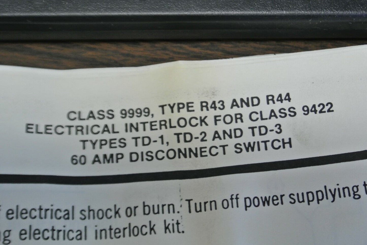 SQUARE D 9999 R44 ELECTRICAL INTERLOCK / TWO POLE / 9422 60A / NEW SURPLUS