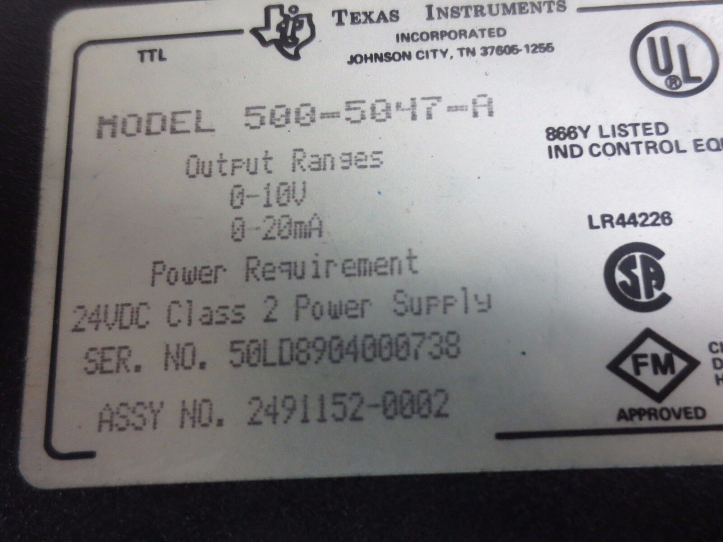 TEXAS INSTRUMENTS / SIEMENS 500-5047-A 8-CHANNEL ANALOG OUTPUT MODULE