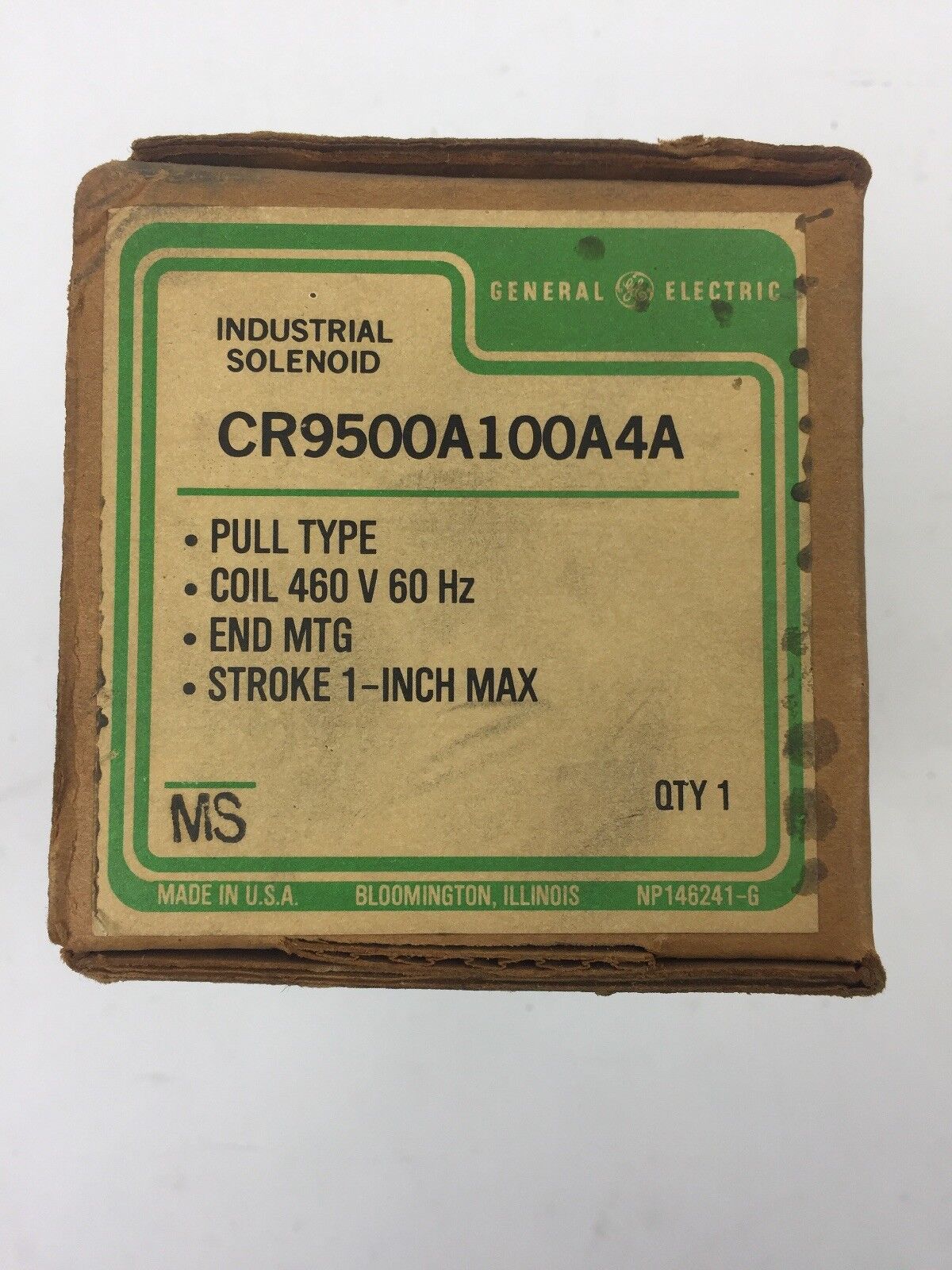 GE CR9500A100A4A SOLENOID PULL TYPE COIL 460V 60HZ END MTG STROKE 1-INCH MAX