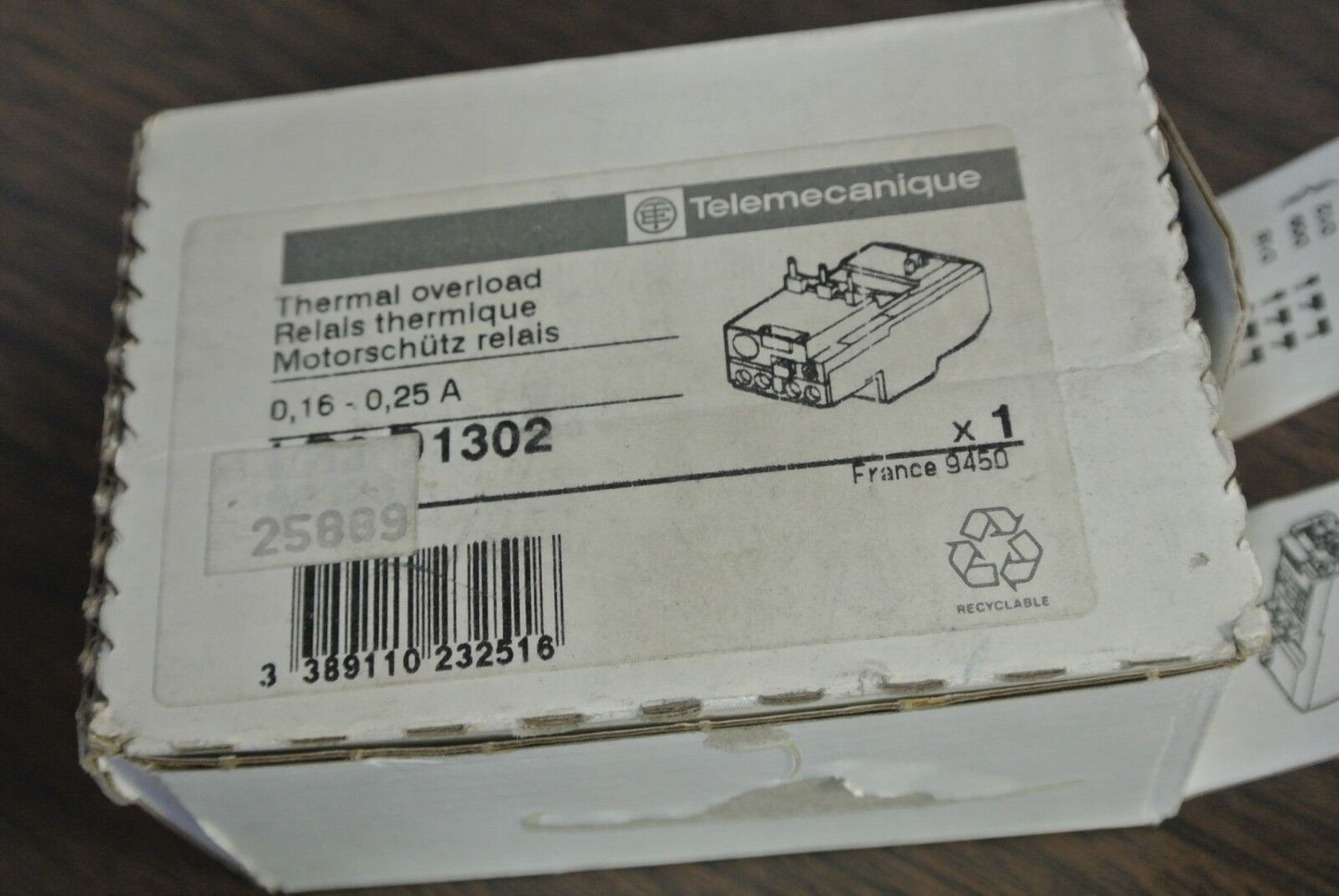 TELEMECANIQUE LR2D1302 - THERMAL OVERLOAD RELAY - 0.16-0.25A - NEW SURPLUS