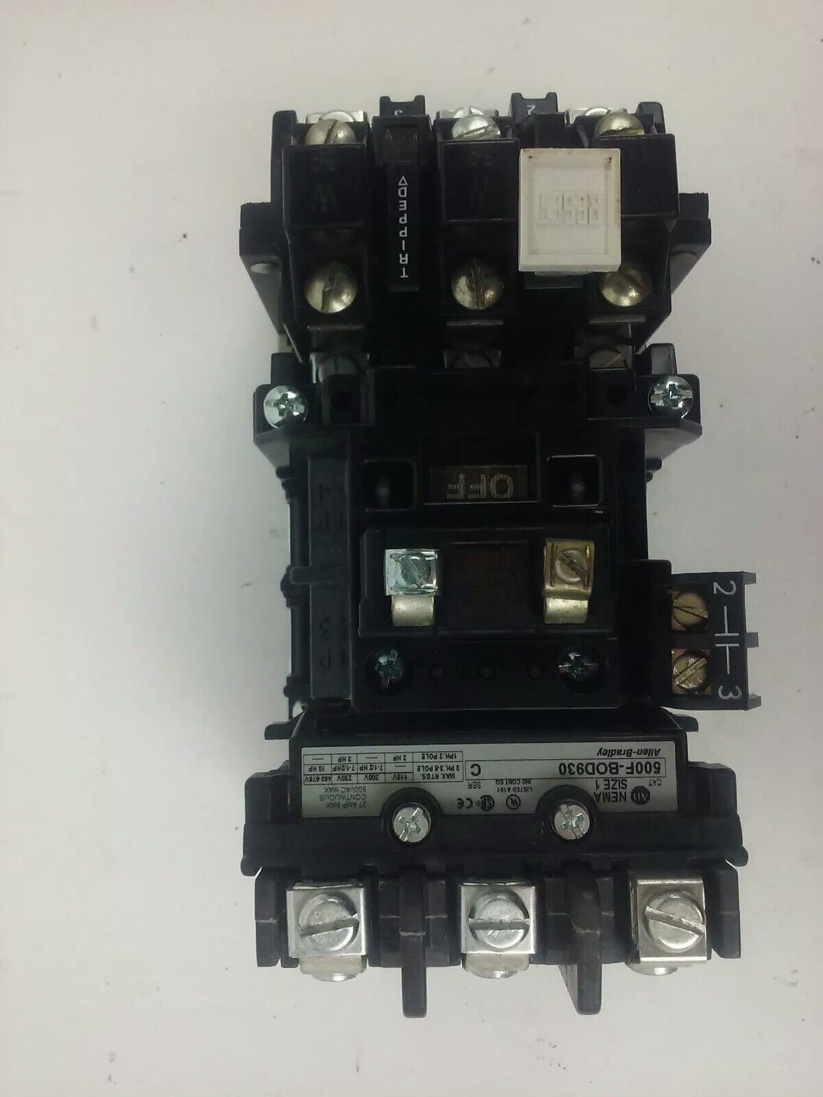 ALLEN BRADLEY 500F-BOD930 SER. C STARTER, SIZE 1, 27A, 600V, 120V COIL, W39,USED