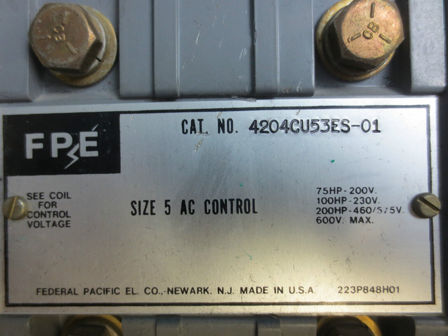 FPE FEDERAL PACIFIC 4204C U53ES-01 - SIZE 5 AC CONTROL