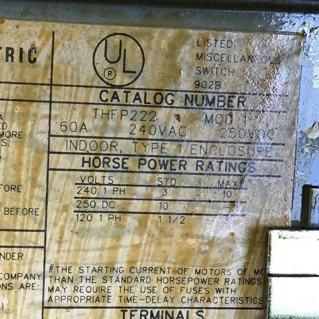GENERAL ELECTRIC TYPE QMR PANELBOARD UNIT 60A 240V THFP222 MOD.1 250VDC