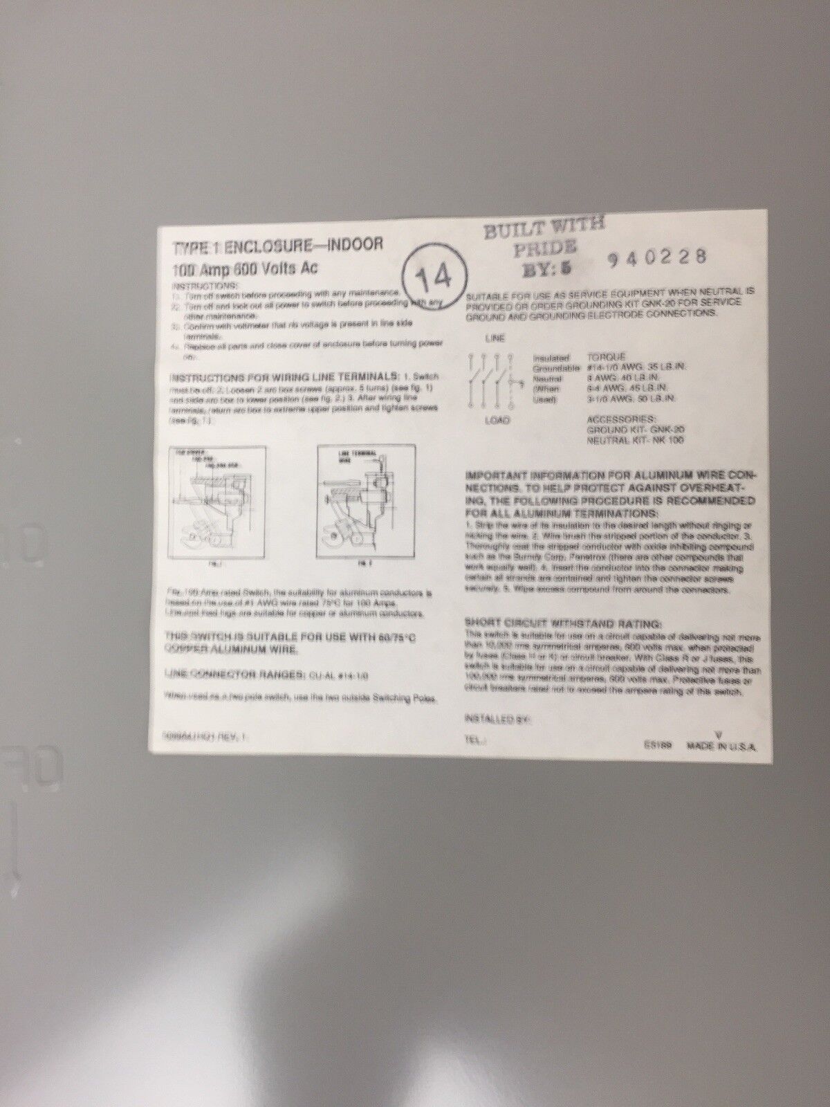 CHALLENGER HD363NFC HD SAFETY SWITCH 600VAC/DC 100AMP 75HP TYPE 1 ENCLOSURE