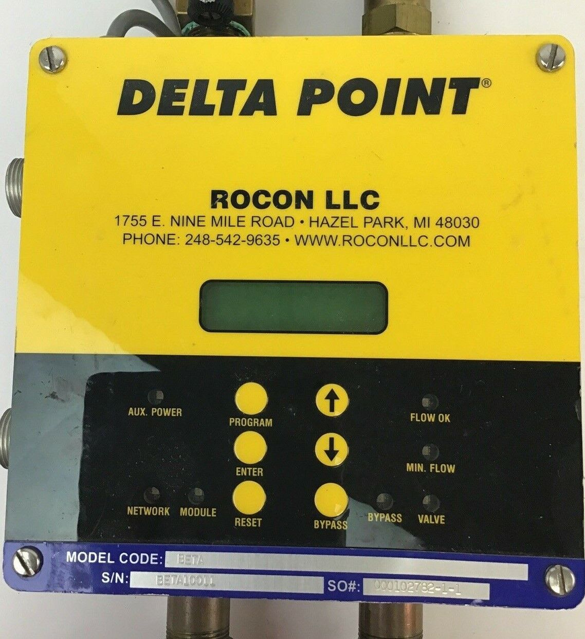 DELTA POINT MODEL CODE BETA FLOW METER S/N:BETA10011 W/PARKER VALVE