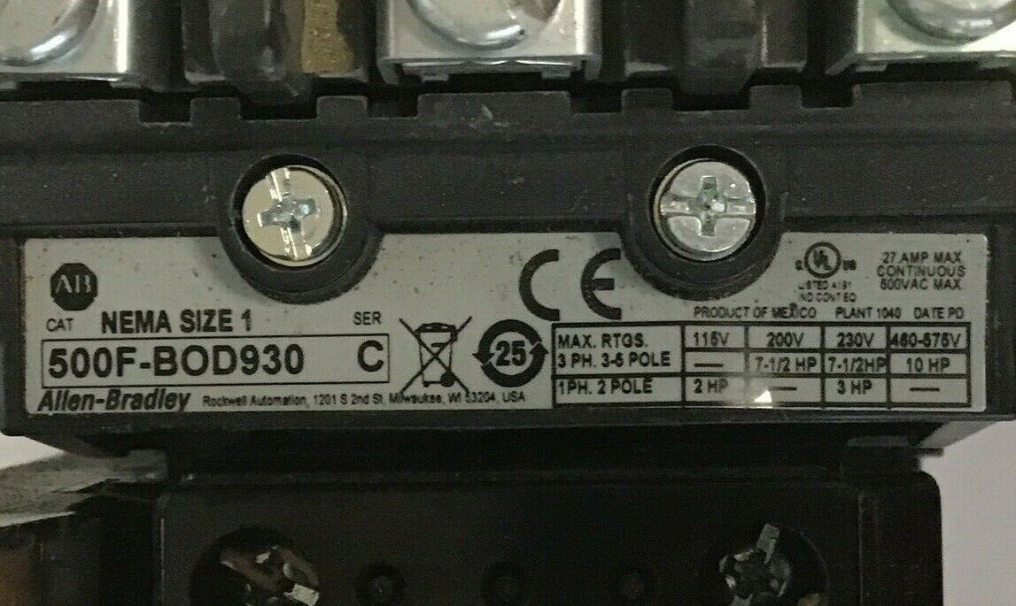 ALLEN BRADLEY 500F-BOD930 STARTER SIZE 1 SER.C W/CB273 COIL