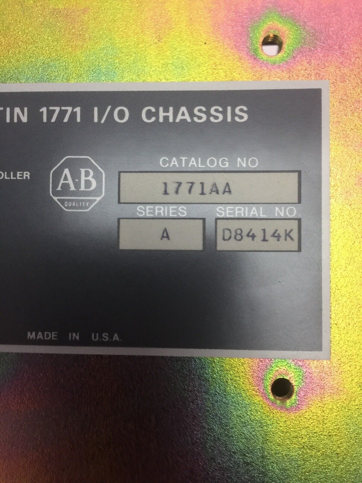 ALLEN BRADLEY 1771-A1 I/O CHASSIS 4 SLOT RACK SERIES A