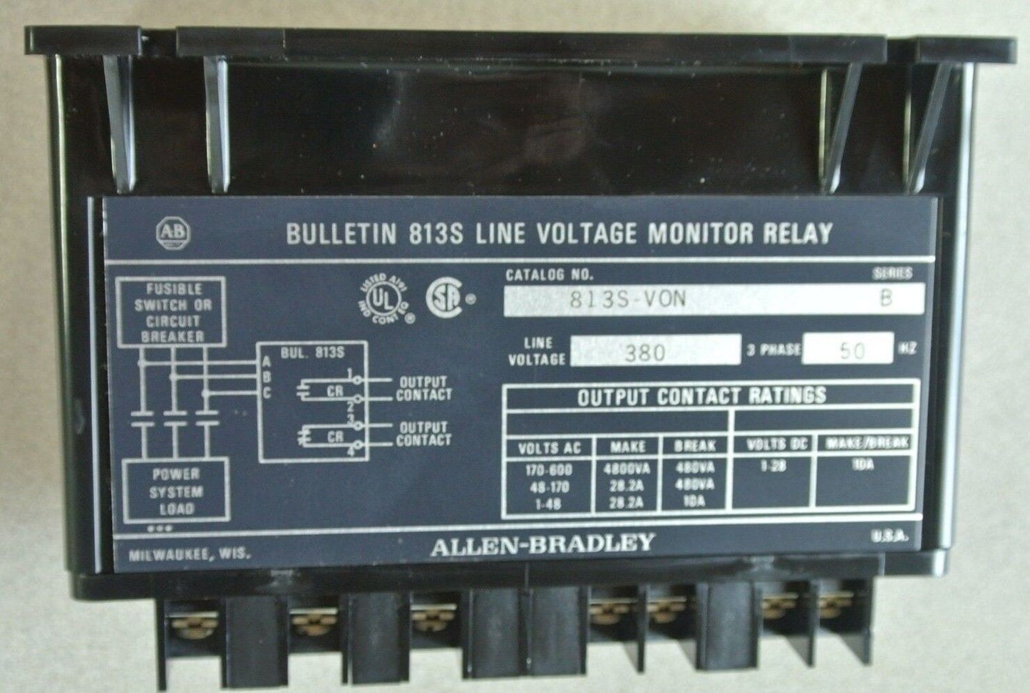 ALLEN-BRADLEY 813S-VON Ser. B LINE VOLTAGE MONITOR RELAY 440/380V - NEW SURPLUS