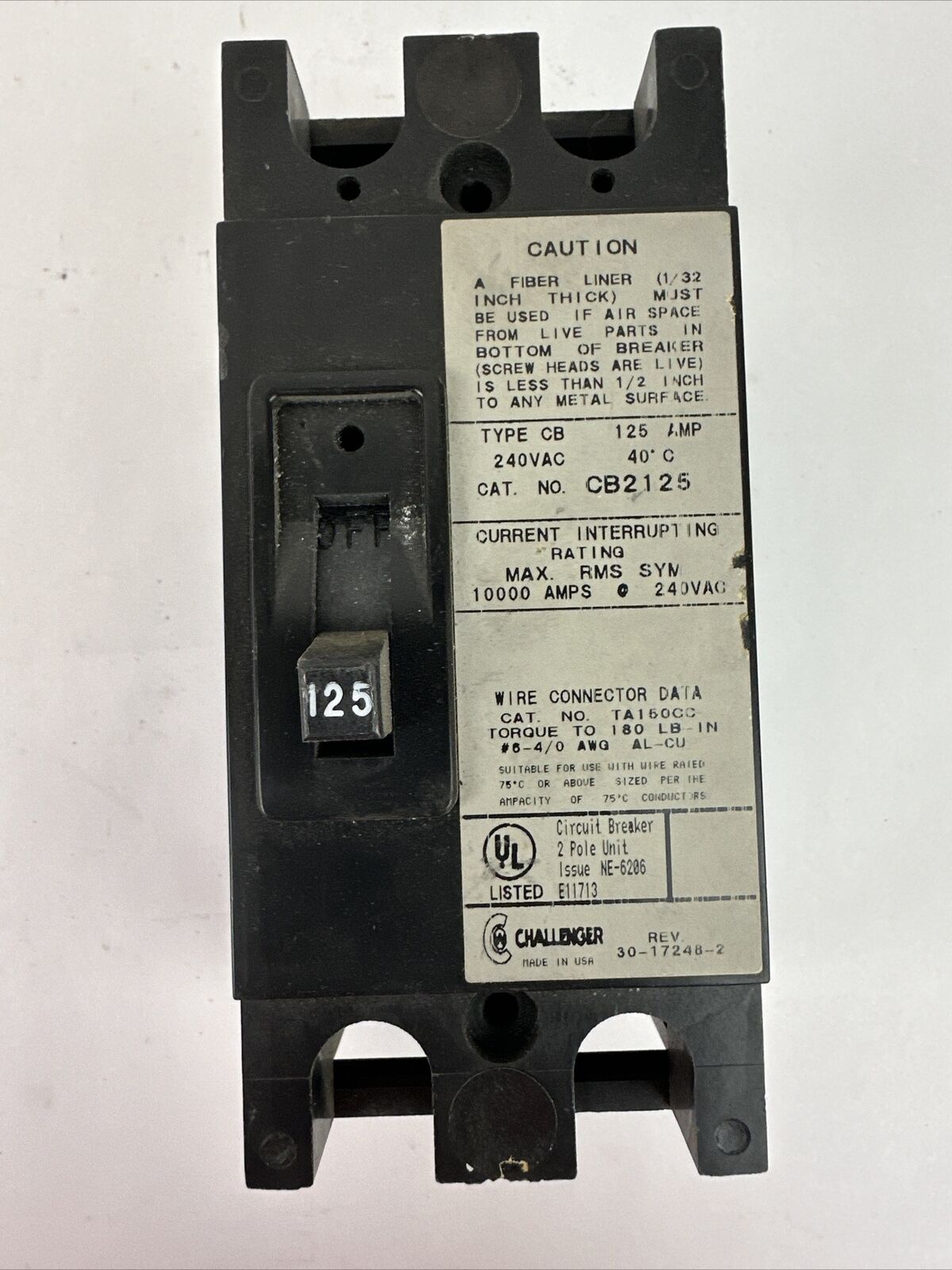 CHALLENGER CB2125 CIRCUIT BREAKER 125AMP 240VAC 2POLE