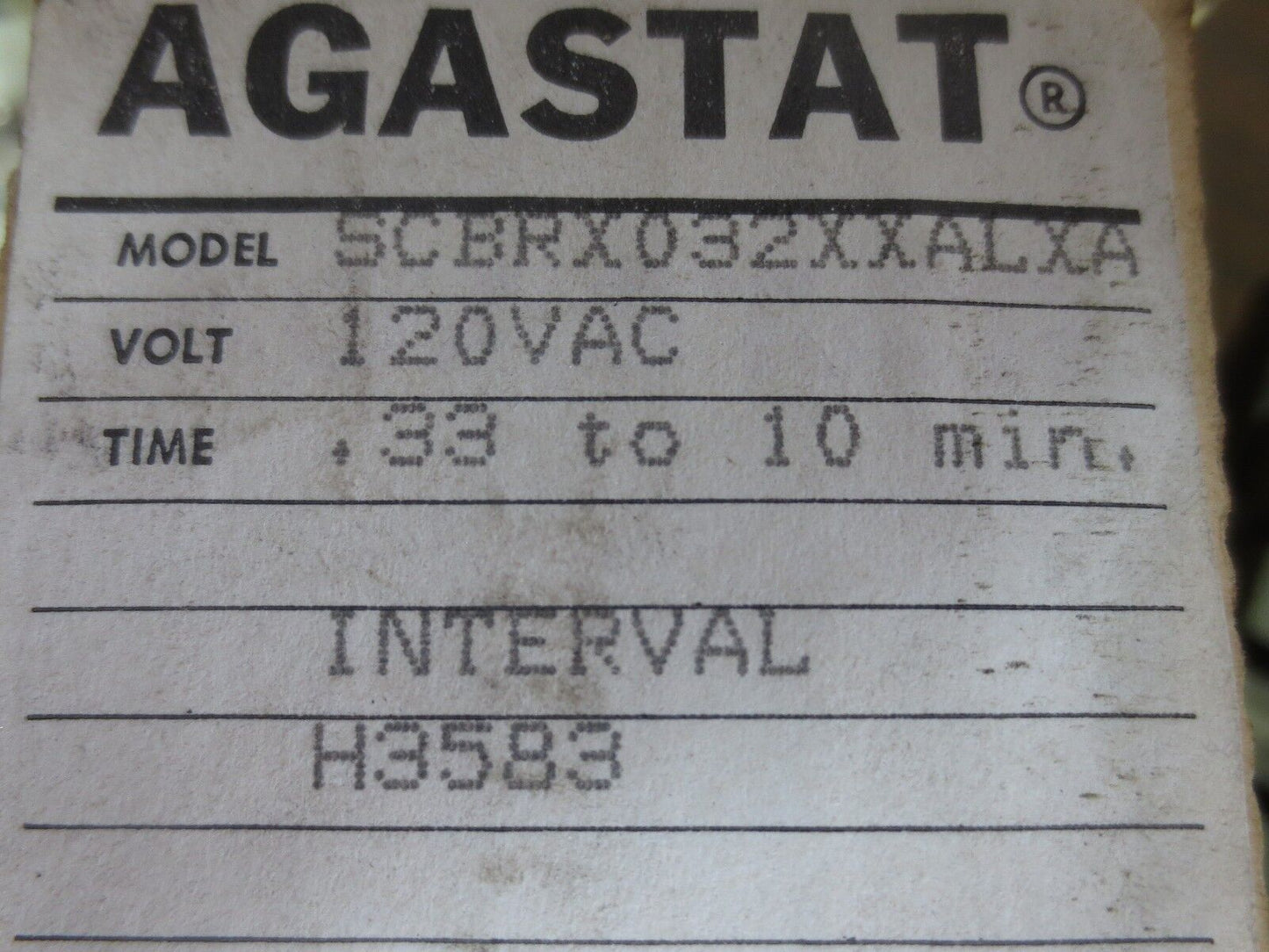 AGASTAT SCBRX032XXALXA TIMING RELAY 120/60 - .33 tO 10 Minutes - NEW SURPLUS