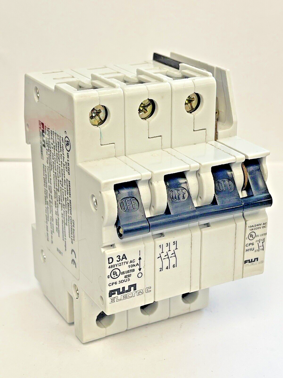 FUJI - CP6 3DU3 -3A MANUAL MOTOR CONTROLLER - 480/277 VAC & CP6 H1U AUX CONTACT