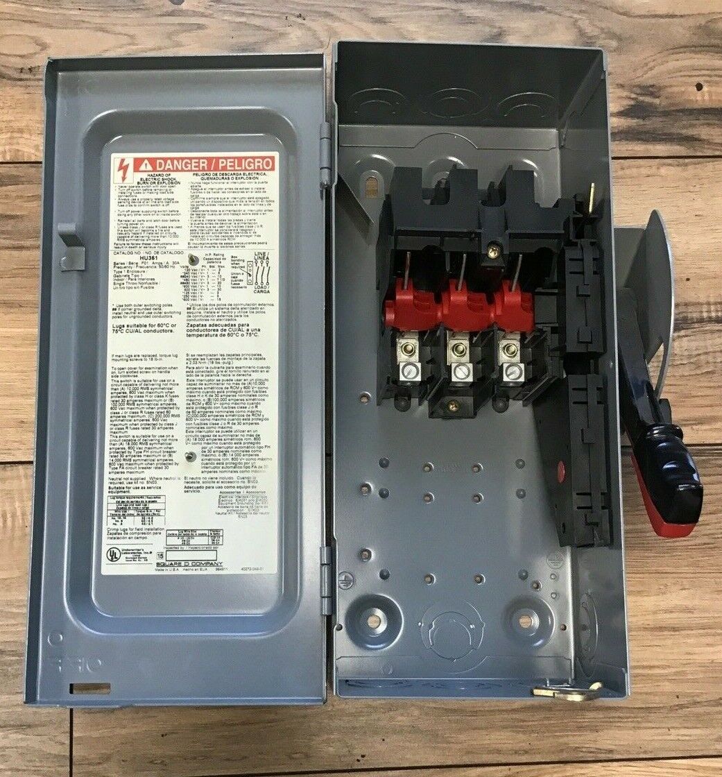 SQUARE D SAFETY SWITCH HU361 SER.F01 30A TYPE1 600VAC