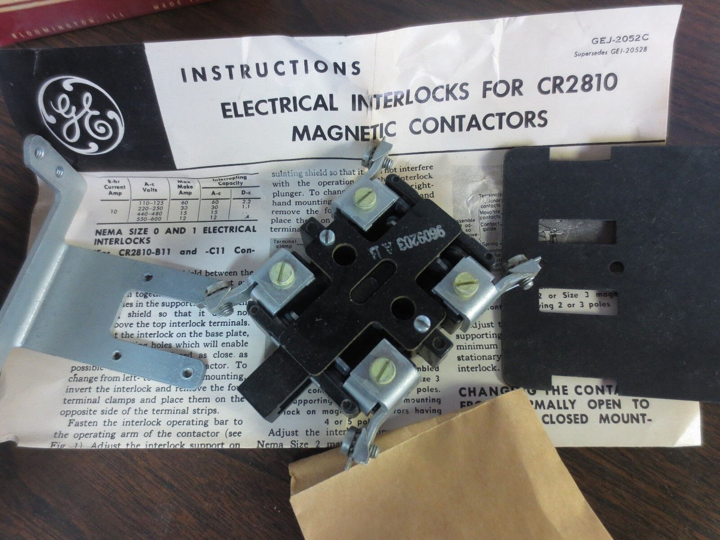 GENERAL ELECTRIC CONTROL 9609200BJW ELECTRICAL INTERLOCK 1N.O./1N.C. NEW SURPLUS