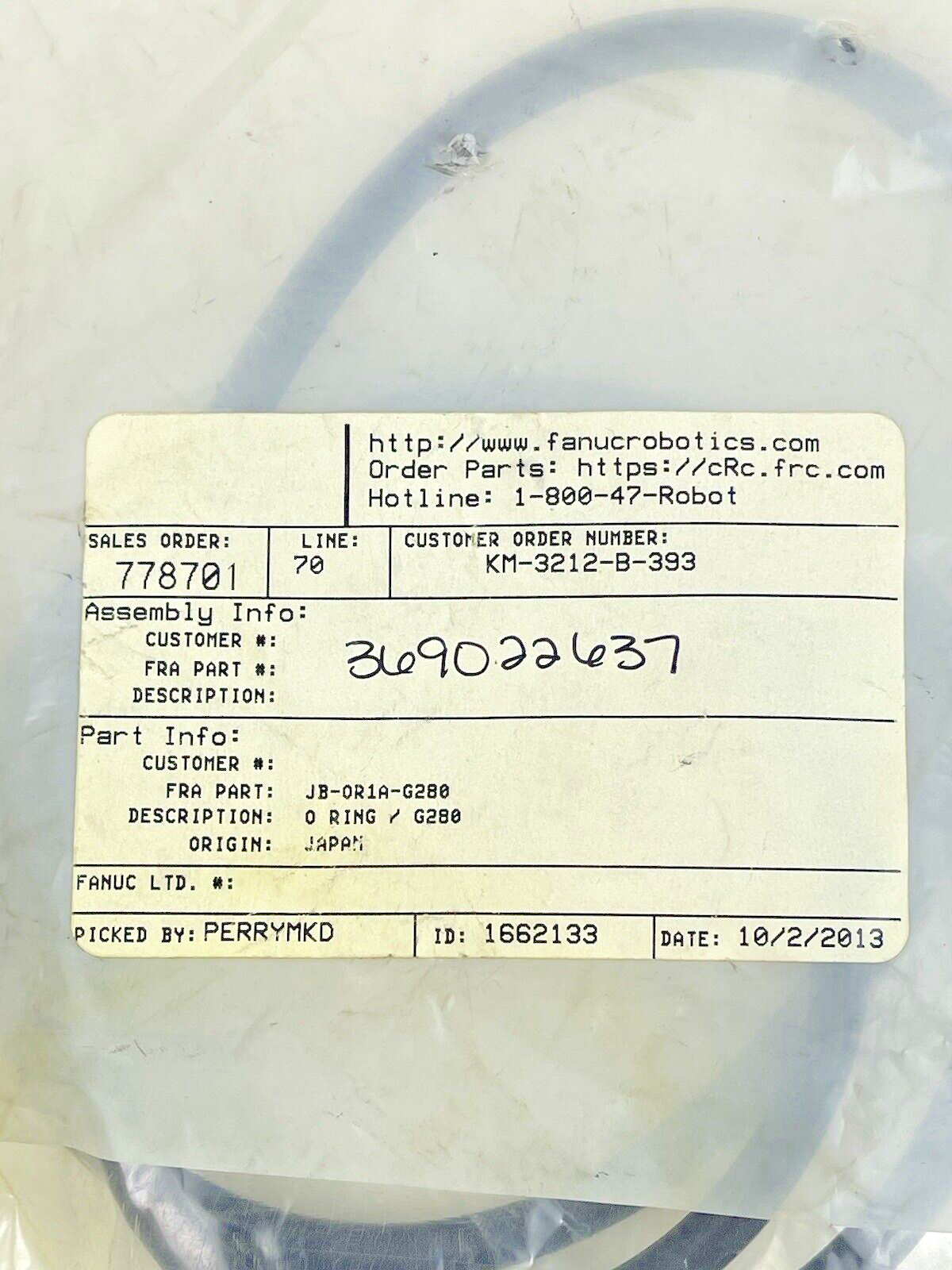 FANUC - JB-OR1A-G280 - O-RING REPLACEMENT, BLK - O-RING G280
