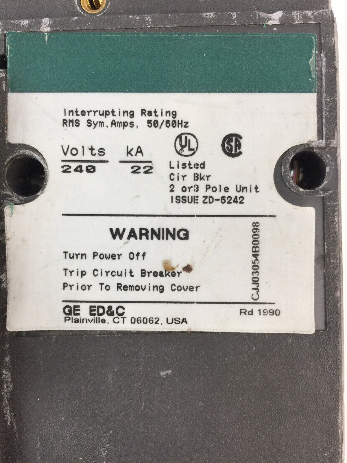 GE TJD432400 INDUSTRIAL CIRCUIT BREAKER 400AMP 240VAC 250VDC 3 POLE 240V 22kA