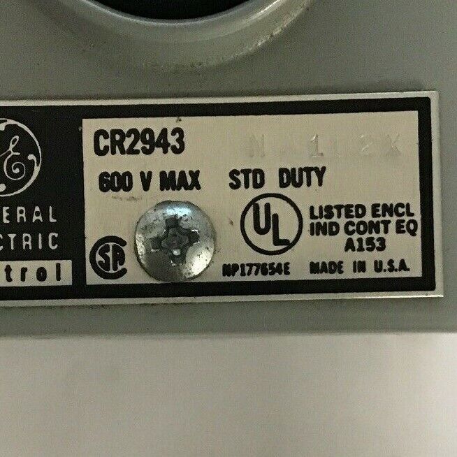 GE CR2943NA102X STANDARD-DUTY PUSHBUTTON STATION ON-OFF 600V NEMA 1 ENCLOSURE