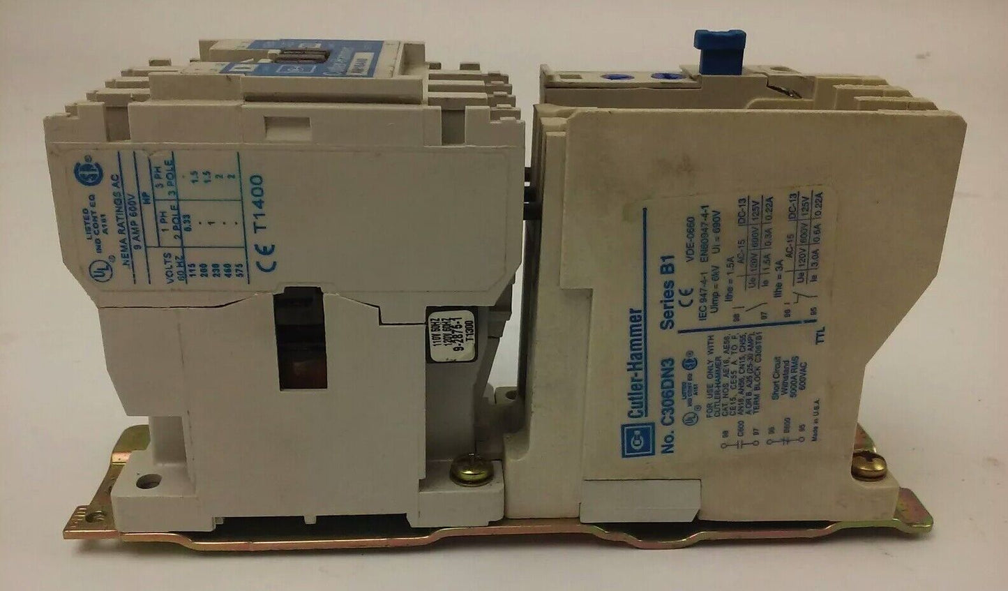 CUTLER HAMMER AN16AN0, STARTER, SIZE 00, 9A, 600V, 3PH, 2H.P., W/ C306DN3, NEW