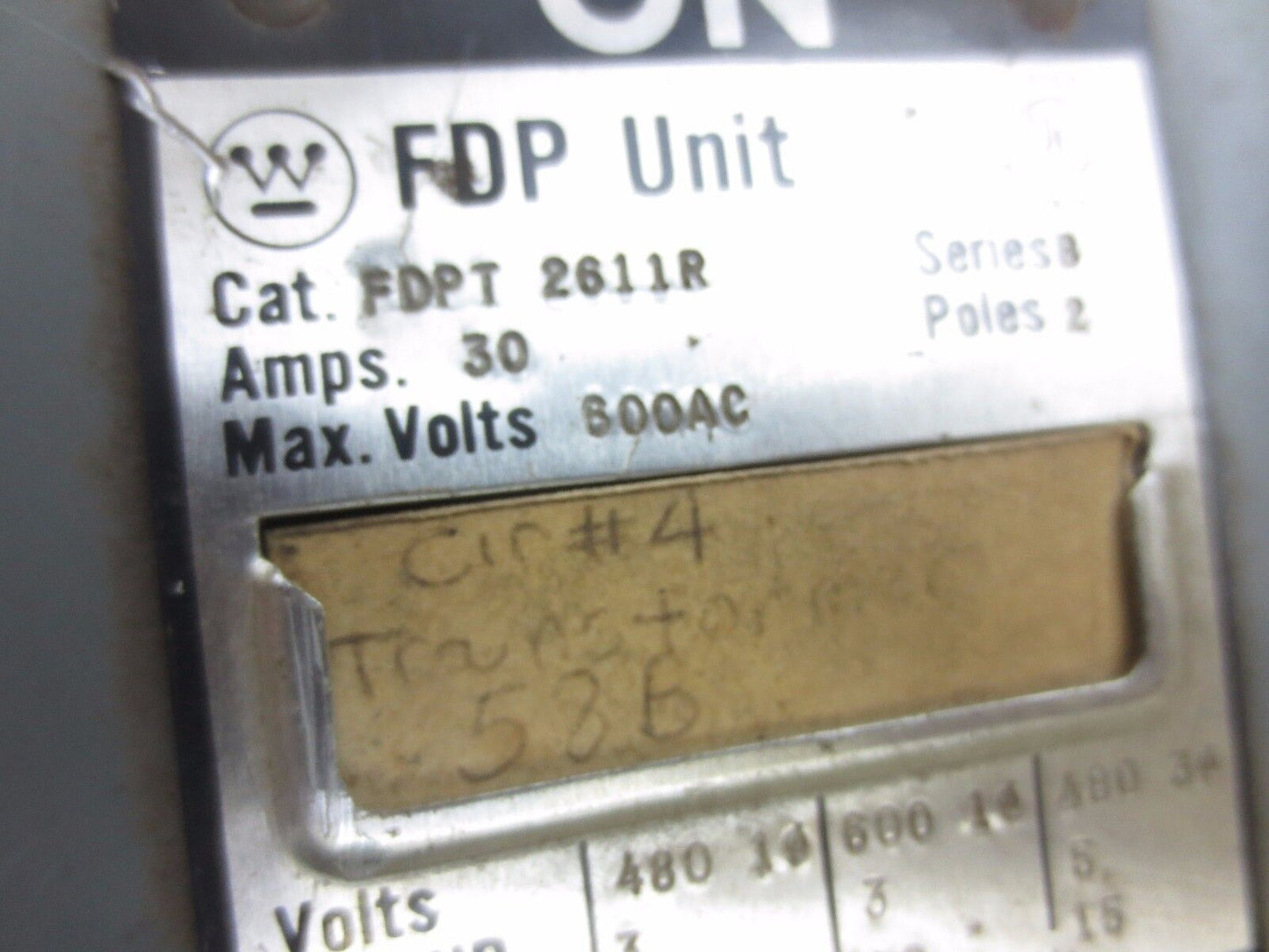 WESTINGHOUSE FDPT2611R TWIN PANEL SWITCH / BUS PLUG - 600V, 30A, 2-POLE