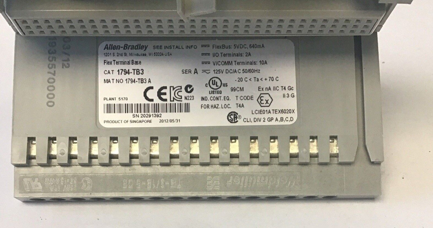 ALLEN BRADLEY 1794-IB16 SER.A REV.A01 NO F/W INPUT MODULE 1794-TB3 SER.A BASE