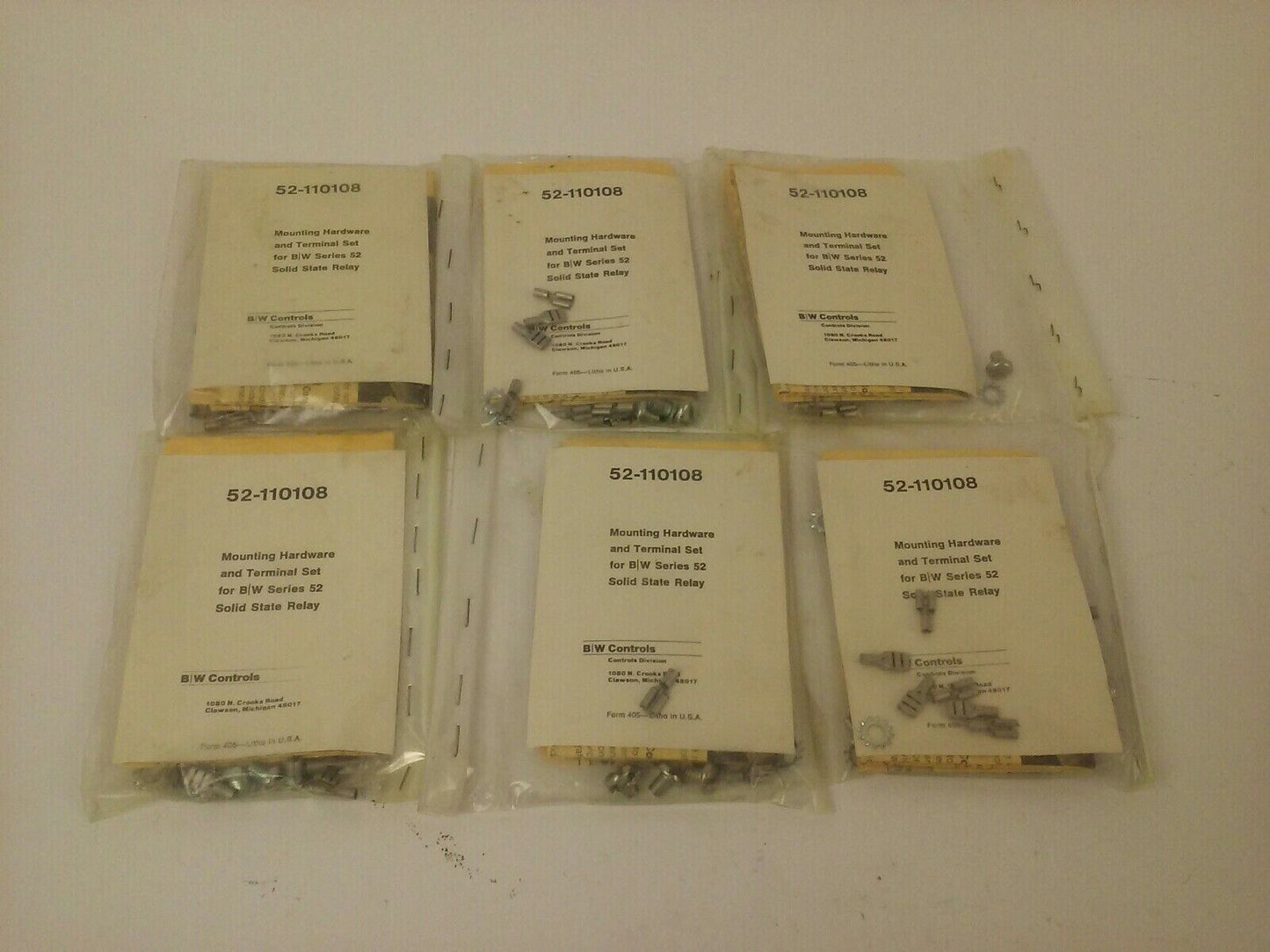 BW CONTROLS 52-110108 MOUNTING HARDWARE AND TERMINAL SET (LOT OF 6)