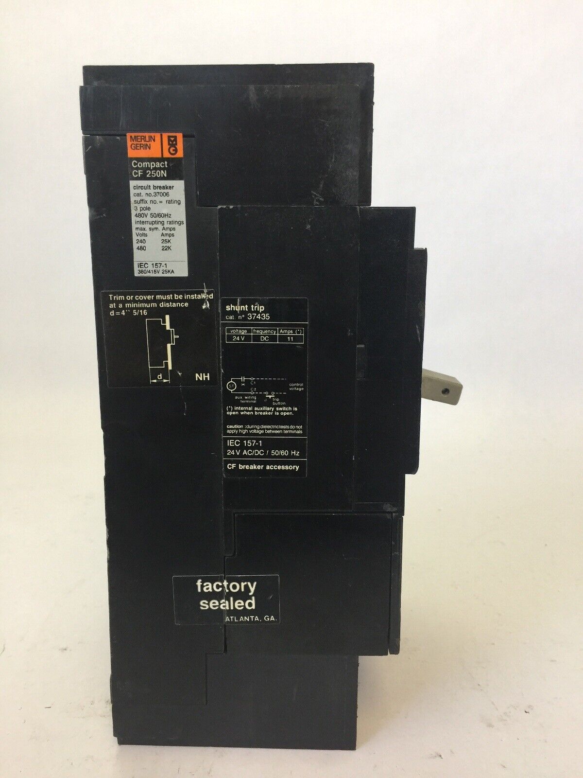 MERLIN GERIN 37006 CIRCUIT BREAKER COMPACT CF250N 480V 60HZ 3 POLE 175A NO TRIP