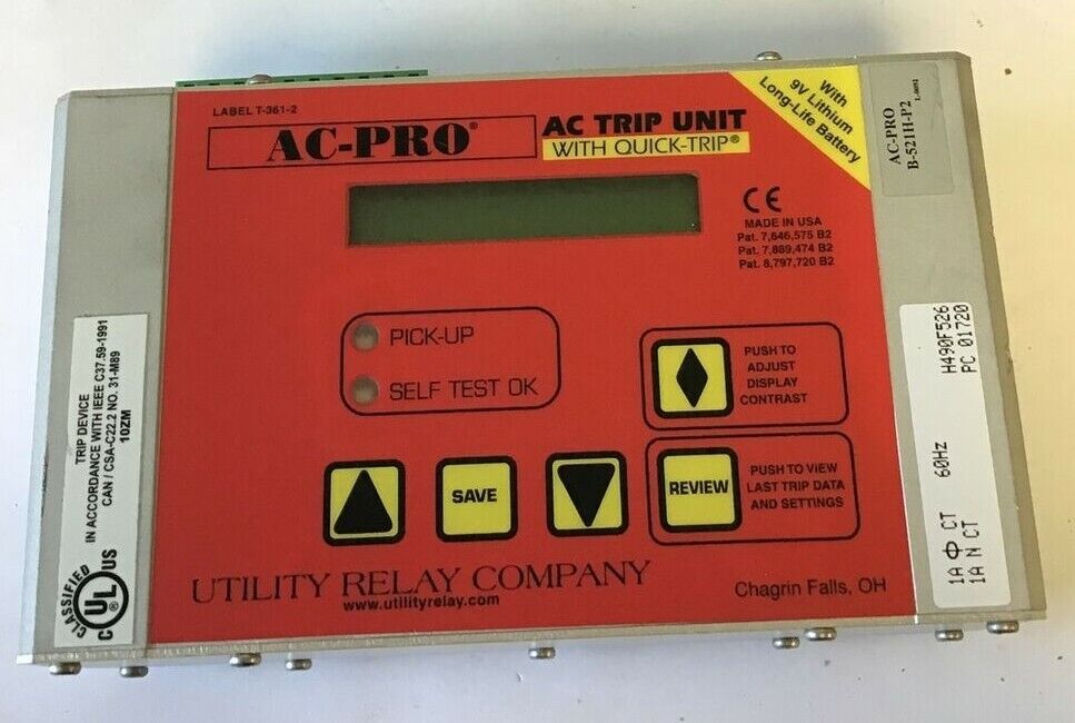 UTILITY RELAY CO. AC-PRO B-521H-P2 AC TRIP UNIT 60HZ24VAC URC