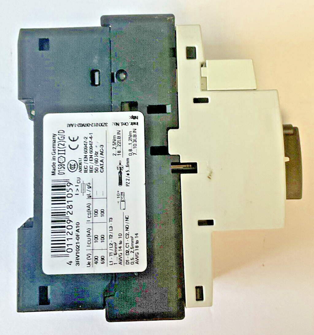 SIEMENS 3RV1021-0FA10 MOTOR CONTROL 3RV1901-1E 6,5A 277V