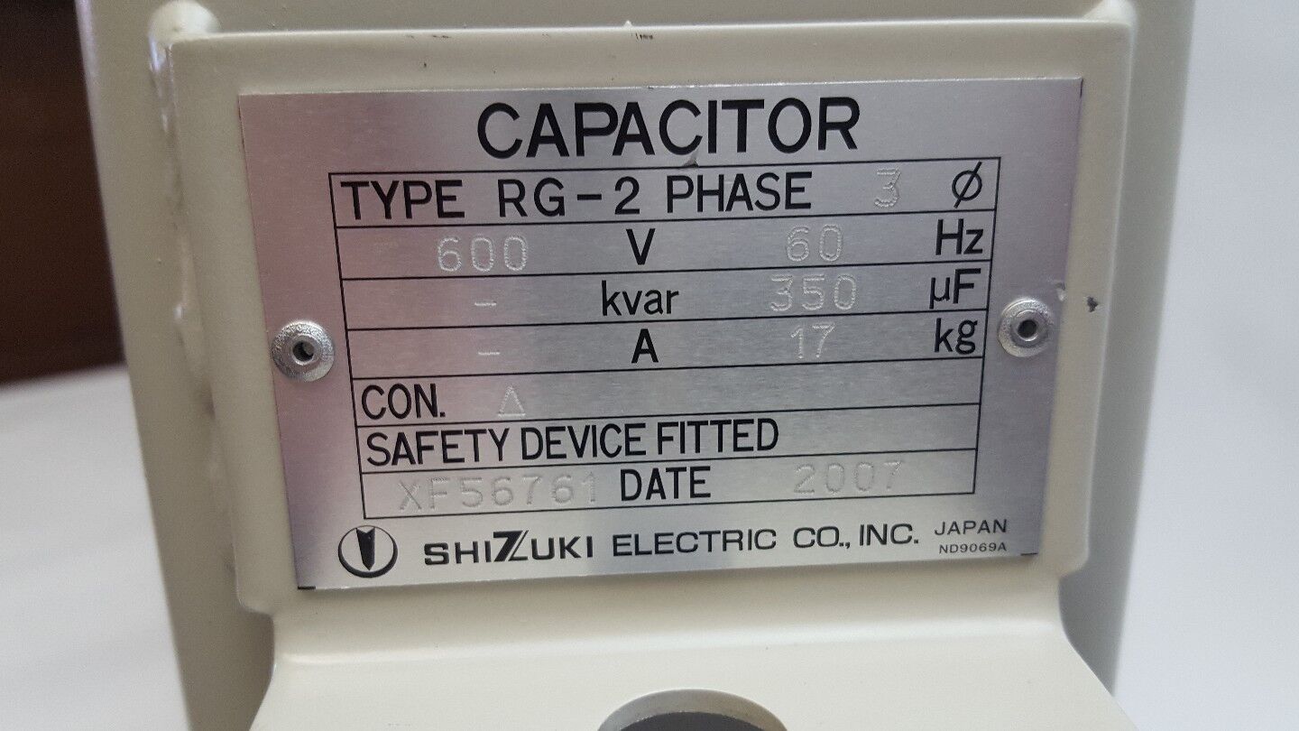 Shizuki Electric RG-2 3-Phase Capacitor 600 V 60 Hz
