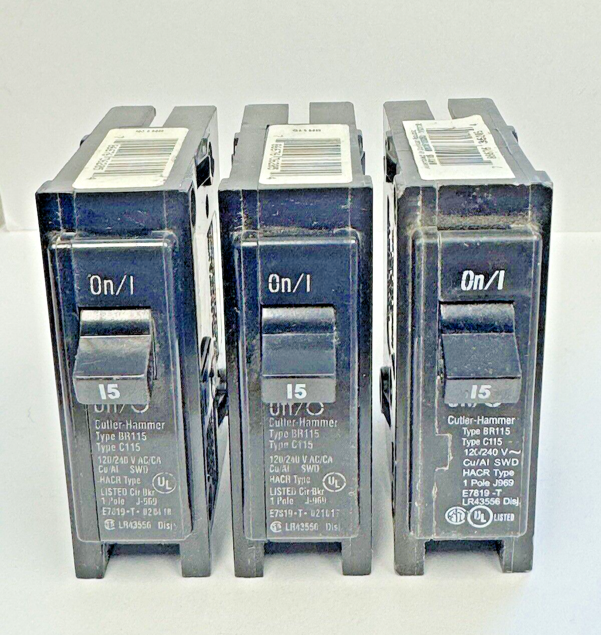 CUTLER-HAMMER **LOT OF 3** - BR115 - CIRCUIT BREAKERS - 15A, 1 POLE, 240 VAC