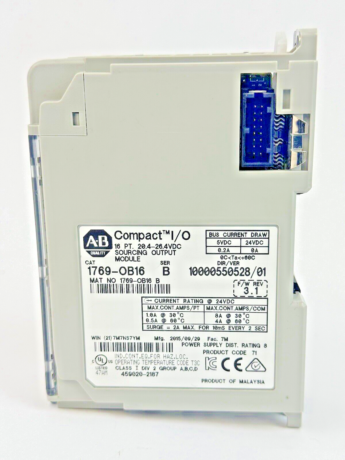 ALLEN-BRADLEY - 1769-OB16 SER. B, F/W REV 3.1, DIR/VER 10000550528/01 - 16 PT.