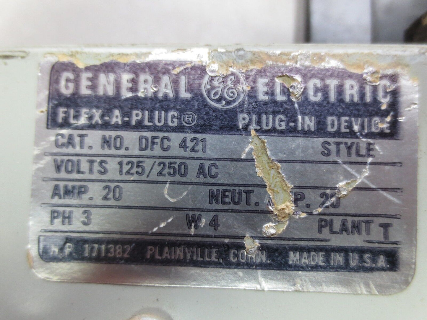 GENERAL ELECTRIC DFC421 FLEX-A-PLUG / FUSIBLE PLUG 125/250VAC, 20A, 3-PH