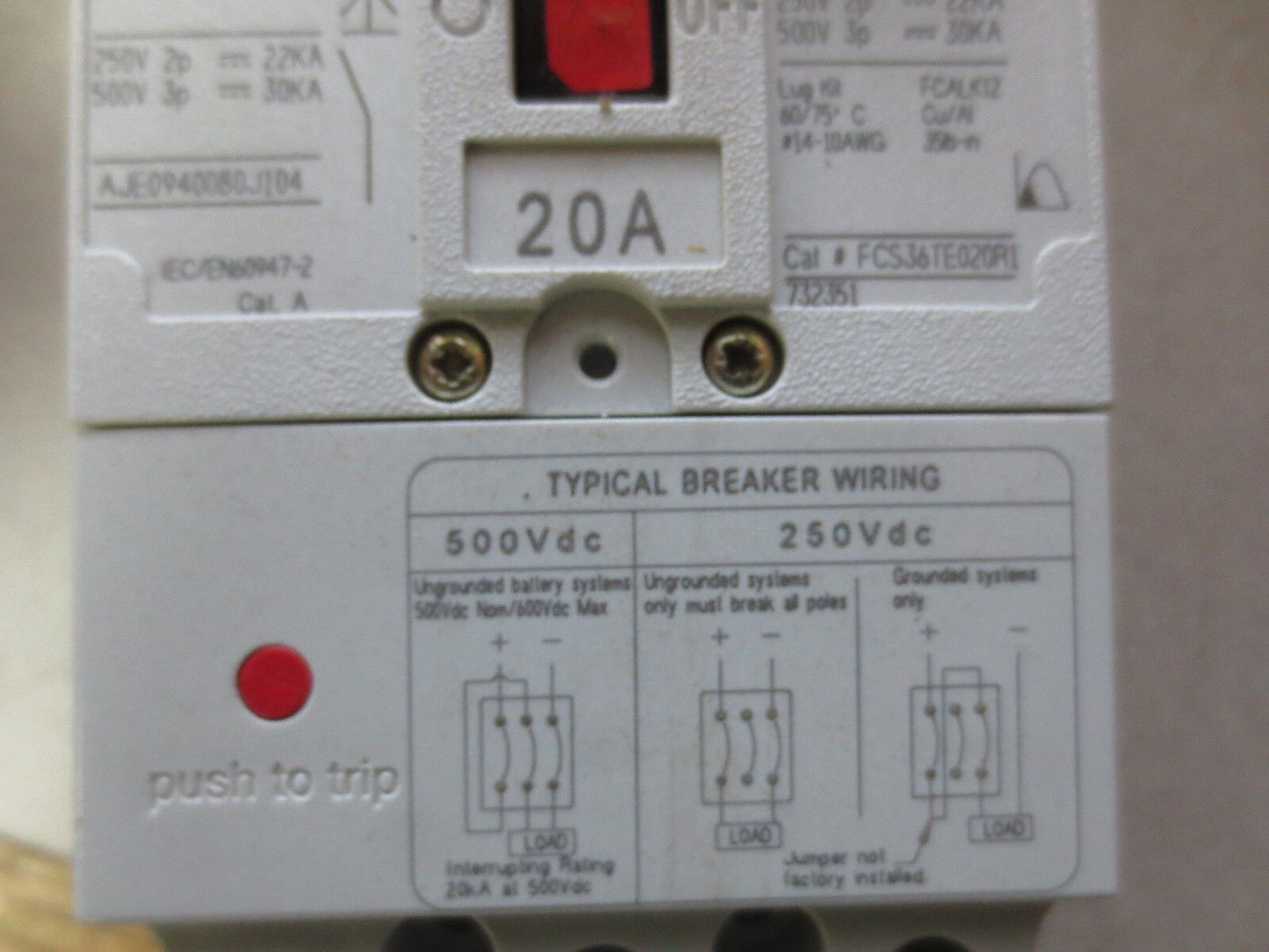 GE FCS36TE020R1 RECORD PLUS CIRCUIT BREAKER 20A, 480VAC, 3-POLE - NEW SURPLUS