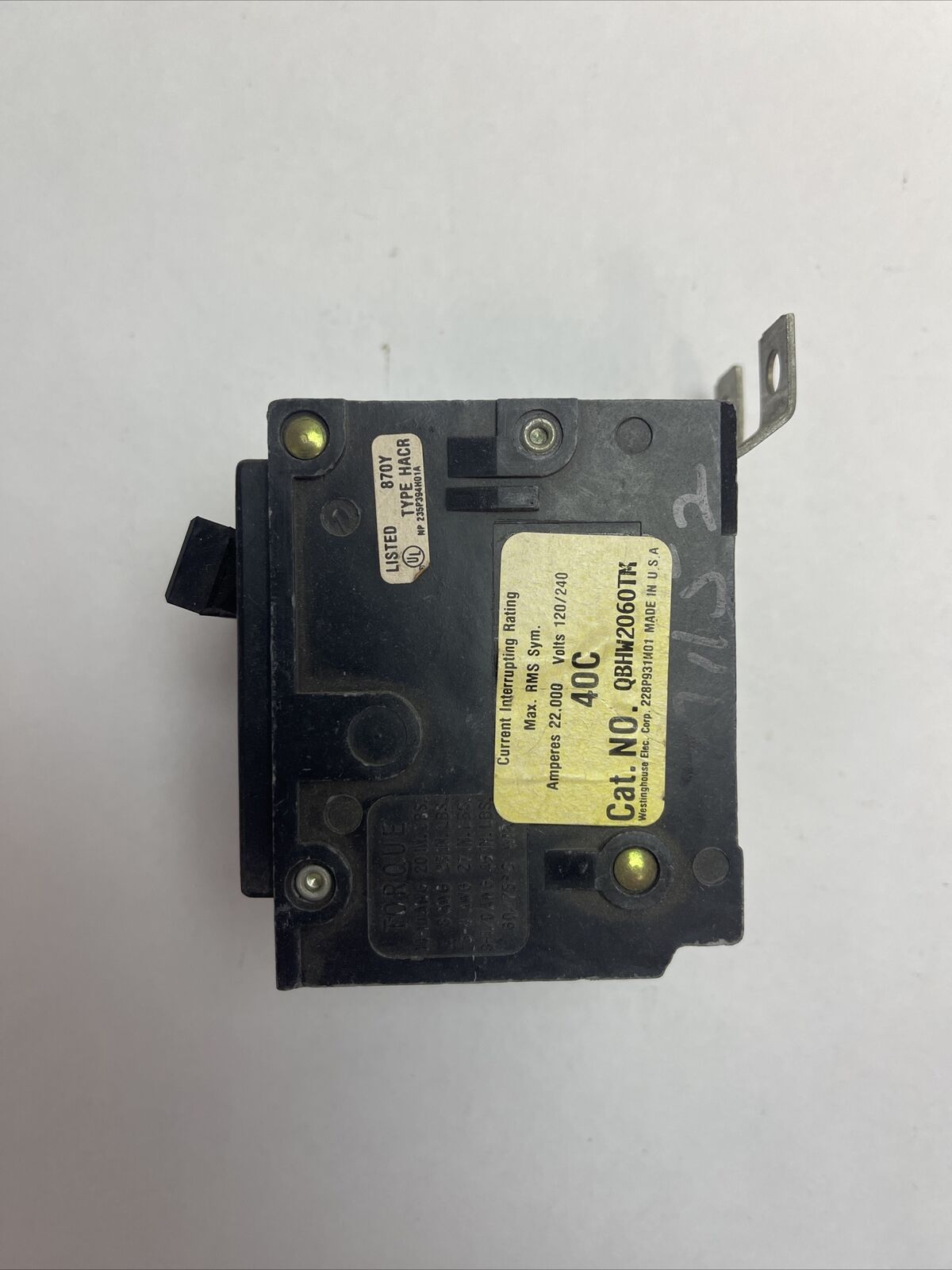 WESTINGHOUSE QBHW2060TM QUICKLAG CIRCUIT BREAKER 60AMP 120/240VAC 2POLE