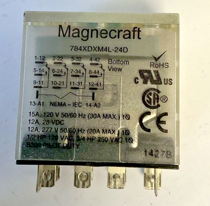 SCHNEIDER ELECTRIC 784XDXM4L-24D RELAY 28VDC 250VAC 3/4HP 15A ***LOTOF3***