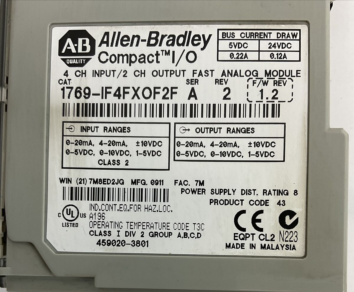 ALLEN BRADLEY 1769-IF4FXOF2F SER A REV 2 F/W REV 1.2 4CH INPUT / 2 OUTPUT FAST