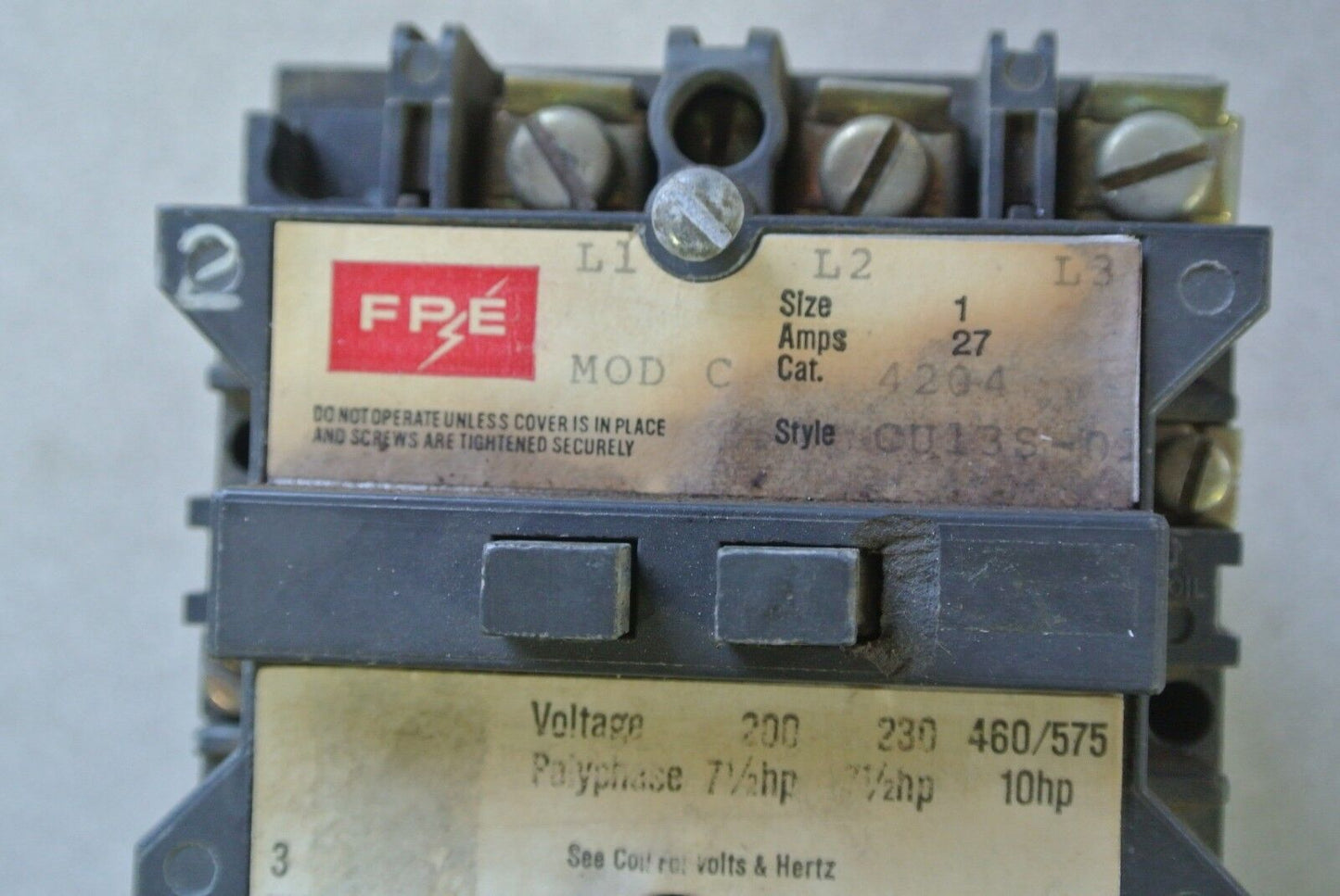 FPE / FEDERAL PACIFIC ELECTRIC 4204 STARTER - MODEL C - 110/115V COIL