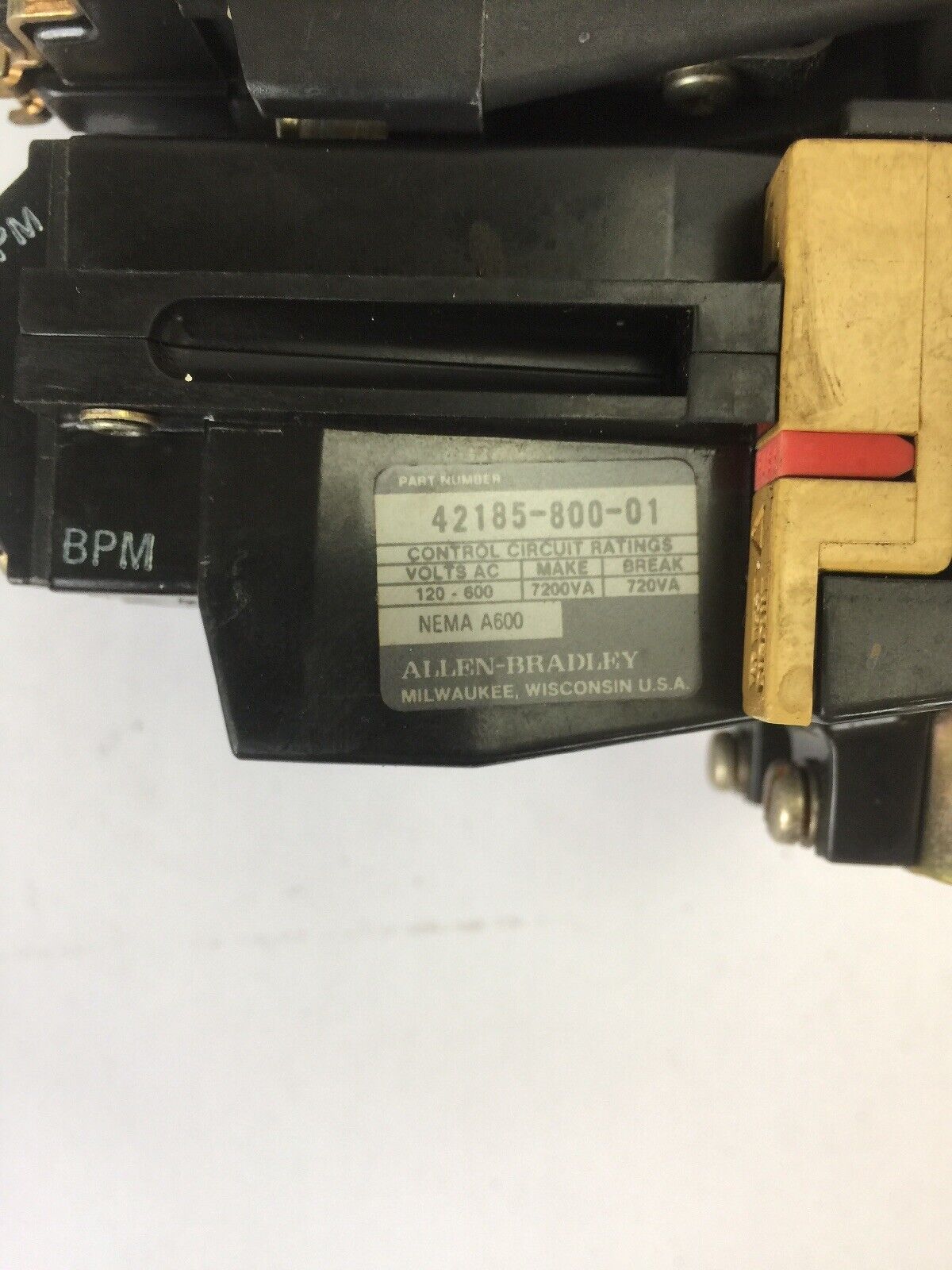 ALLEN BRADLEY 509-B0D SIZE 1 STARTER 600VAC 27AMP 10HP W40 HEATERS 120V COIL