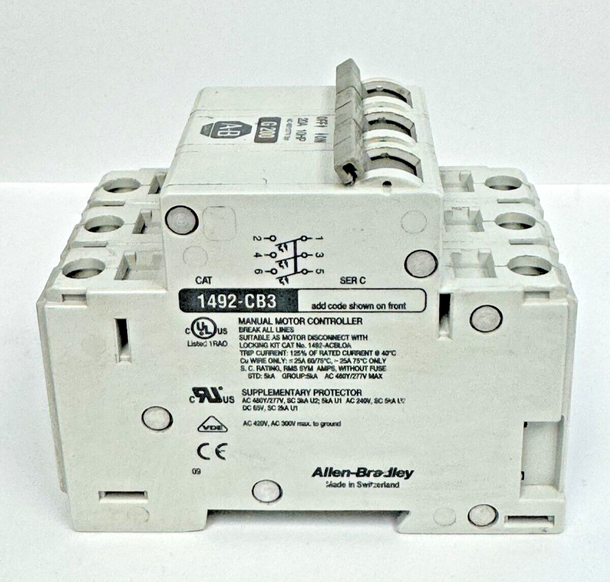 ALLEN-BRADLEY - 1492-CB3-G200 SER. C - MOTOR CONT. - 3 P, 20 A, 277 V, 10HP, 3PH