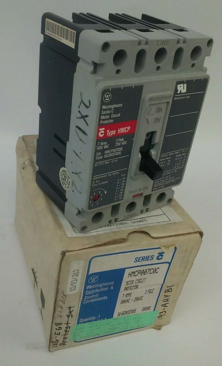 WESTINGHOUSE HMCP007COC SER.C MOTOR CIRCUIT PROTECTOR TRIP UNIT 7A 3P 600V