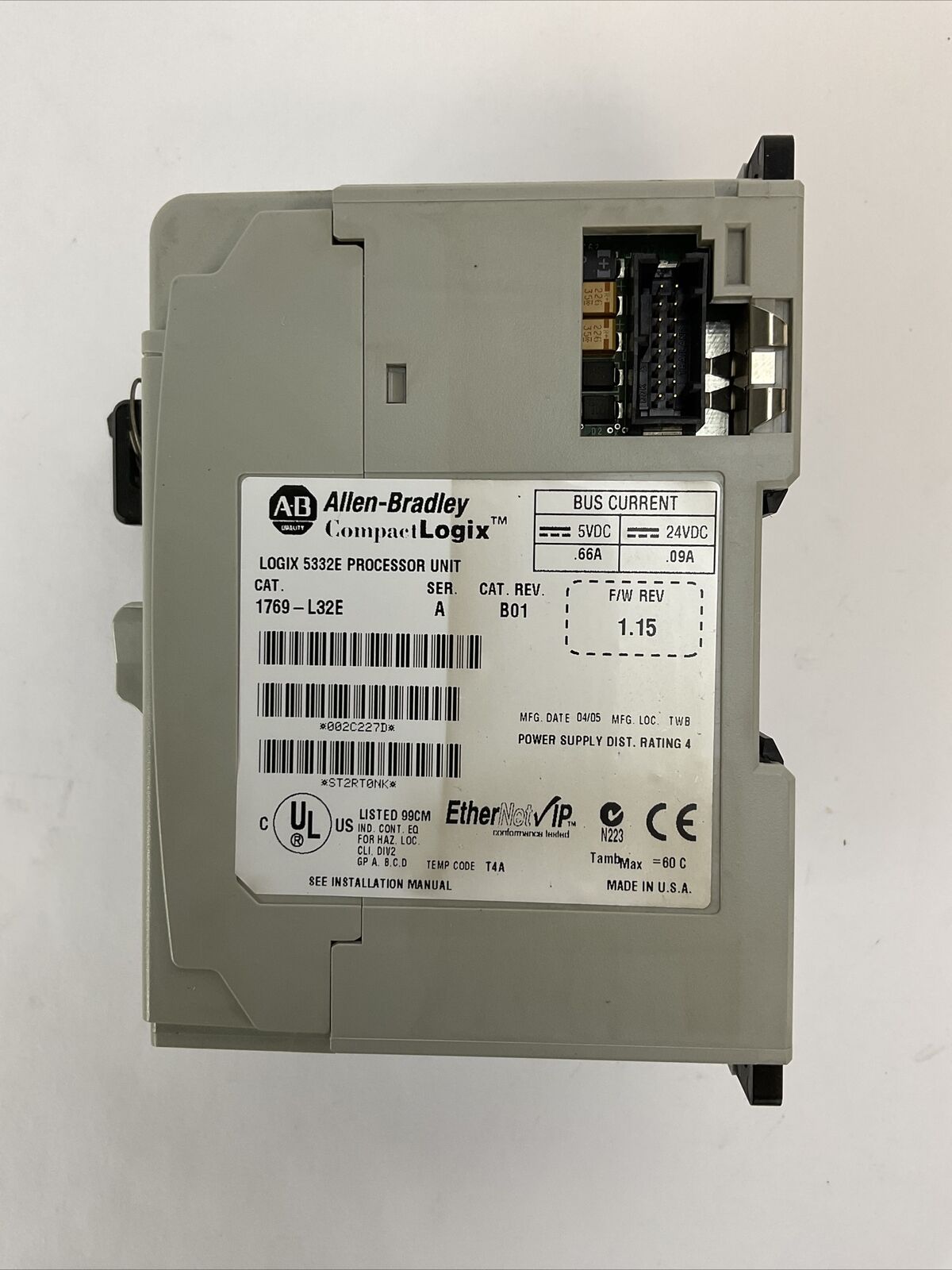 ALLEN BRADLEY 1769-L32E SER A CAT REV B01 F/W REV 1.15 LOGIX 5332E PROCESSOR